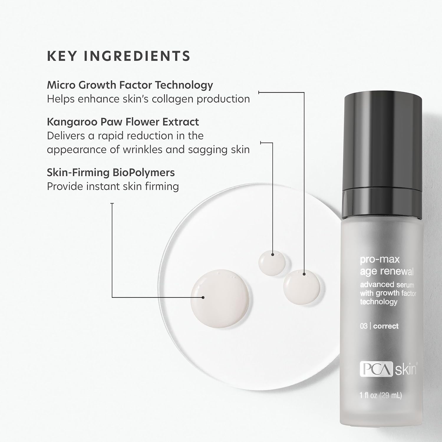 image:imagePCA SKIN Pro Max Age Renewal Anti Aging Serum Anti Aging Face Serum for Reducing Wrinkles and Sagging Skin Helps Lift and Firm Skin on Face and Neck Safe For All Skin Types024 Fl Oz Pack of 1
