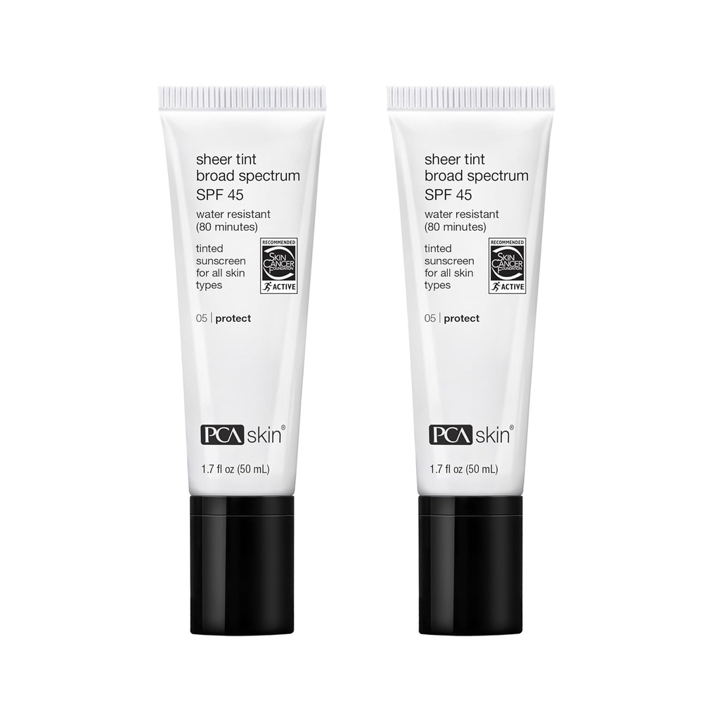 image:imagePCA SKIN Sheer Tint Broad Spectrum SPF 45 UniversallyTinted WaterResistant Hydrating Sunscreen for Use Alone or Under Foundation amp Makeup 17 fl ozPack of 2